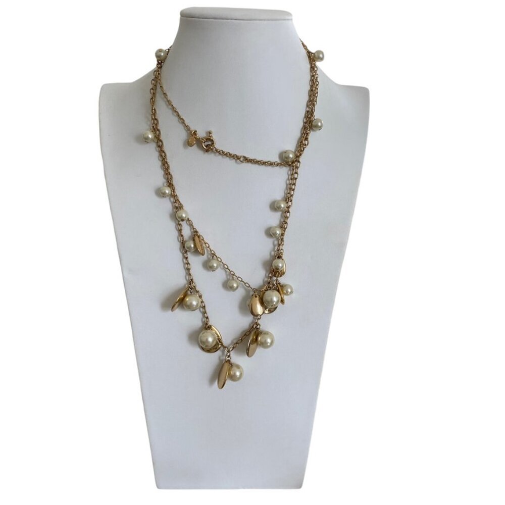 J. Crew Double-Strand Gold tone & Faux Pearl Necklace Dangling